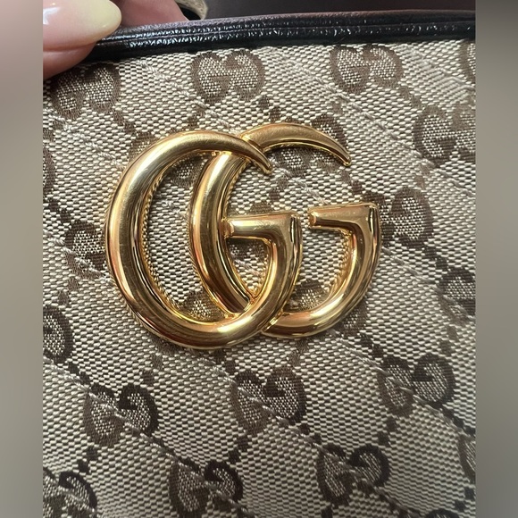 Gucci GG Monogram Canvas Marmont Chain Crossbody Bag Beige Black - Picture 14 of 15